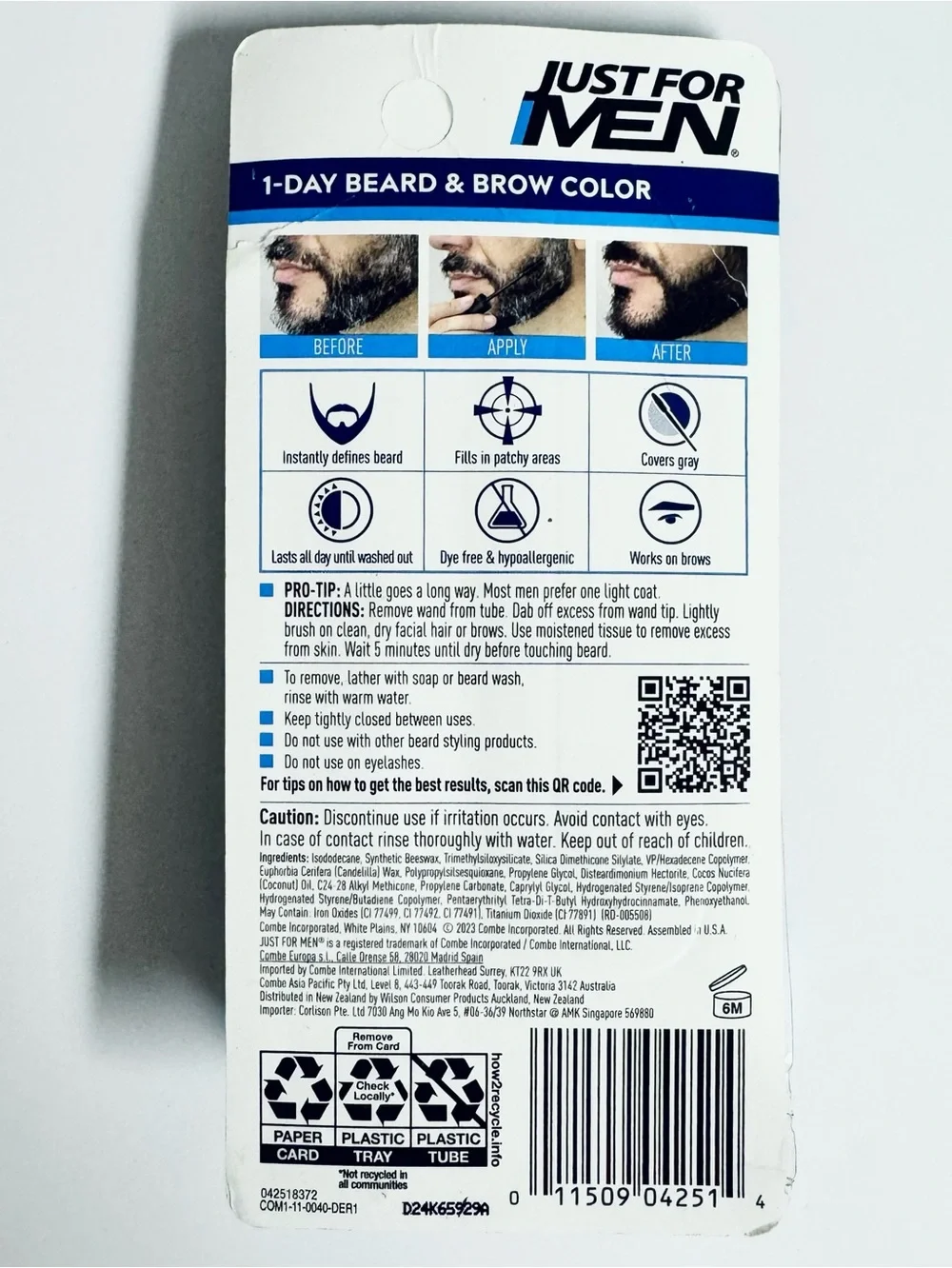 Just For Men 1-Day Beard and Brow Color Coverup Filler Light Brown NWT